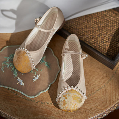 Pearls Embroidered Traditional Cloth Shoes