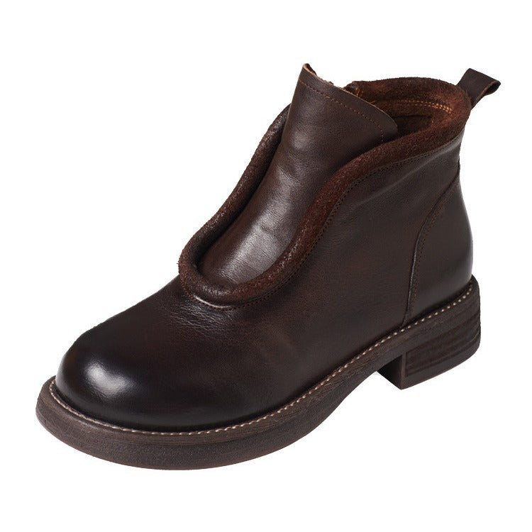 Ladies Versatile Retro Leather V-Cut Design Cozy Ankle Boots