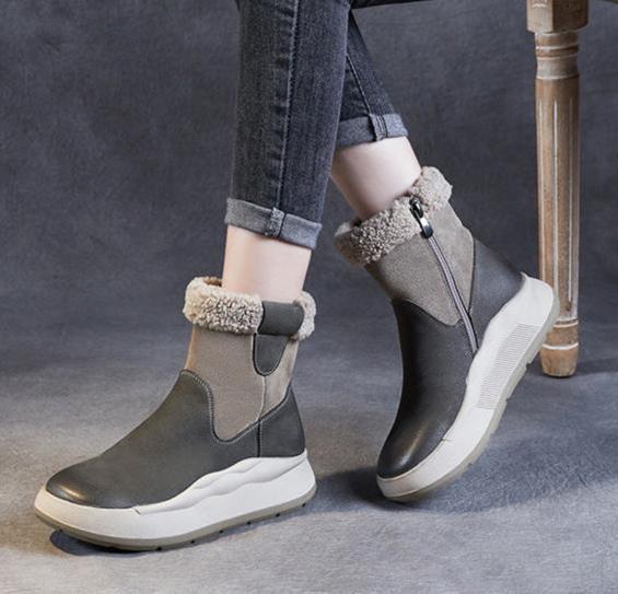 Women Thick- Soled Color Block Warm Fleece Snow Boots