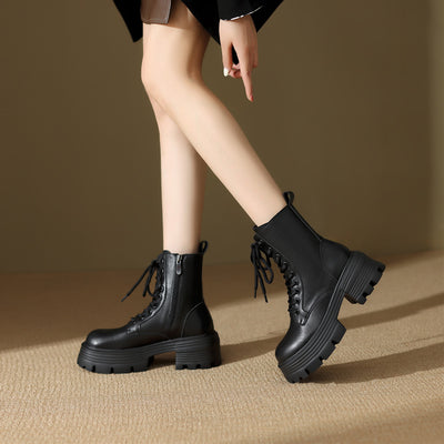 Women Classic Lace Up Platform Mid- Calf Boots