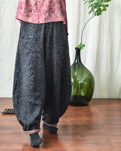 Women Loose Retro Printed Linen Casual Harem Pants