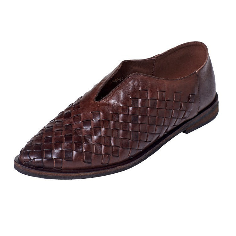 Women Retro Pointed Woven Handmade Leather Flats