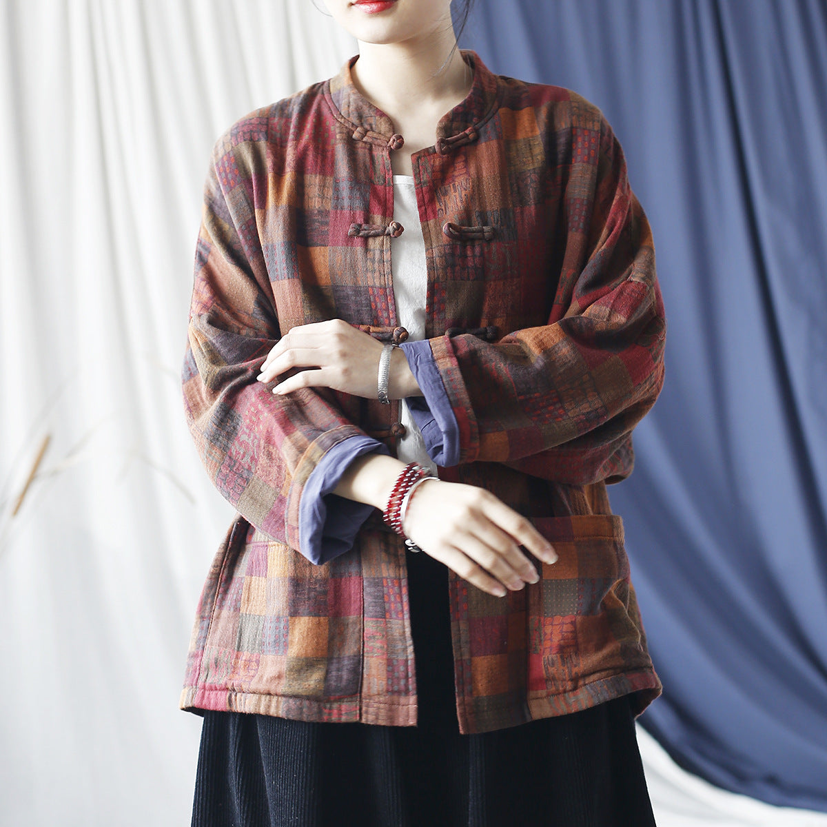 Vintage Plaid Double- Layer Cotton Coats