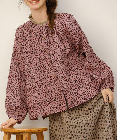 Women Ruffled Floral Printed Long Sleeves Shirts