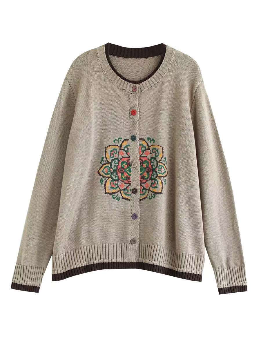 Women Casual Embroidered Knitted Sweater Cardigan