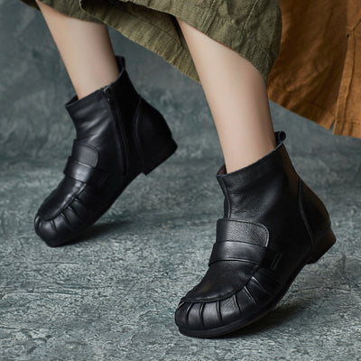 Women Vintage Pleated Toe Ankle Boots