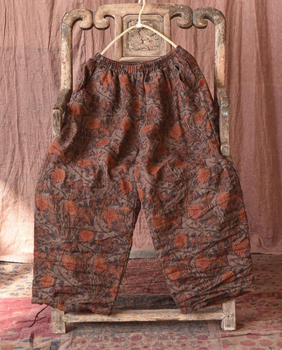 Loose Vintage Printed Casual Washed Wide-Leg Line Pants