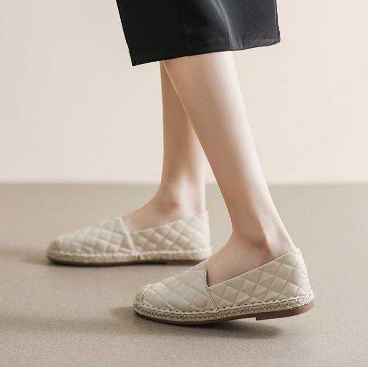 Women Diamond Quilted Braided Leather Flats