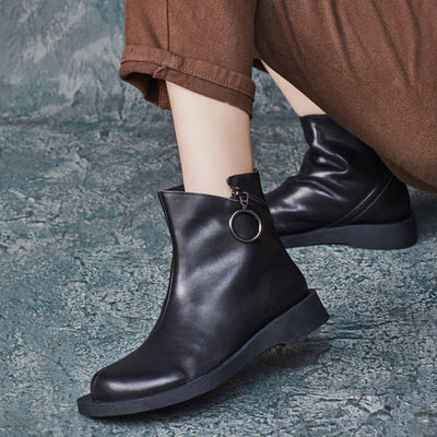 Women Classic Vintage Zipper Ring Short Boots