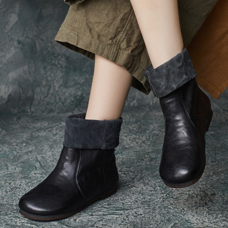 Women Retro Autumn Winter Genuine Leather Short Boots