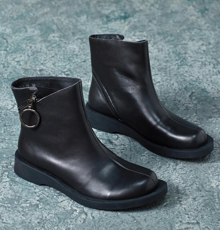 Women Classic Vintage Zipper Ring Short Boots