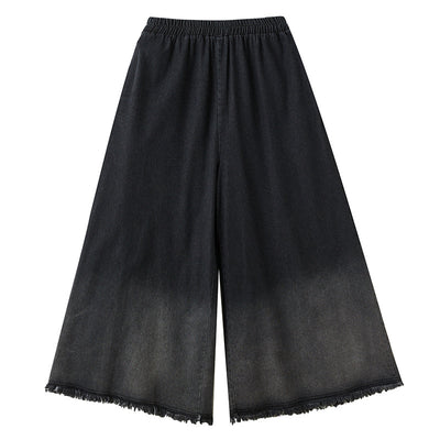 Washed Ombre Frayed Wide-Leg Jeans for Women