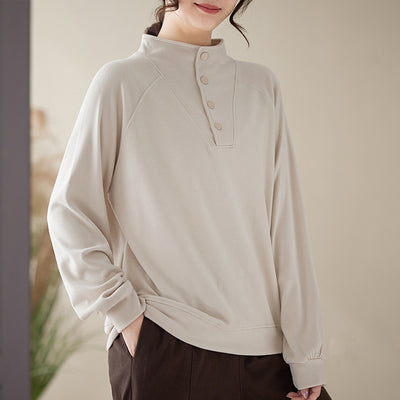 Women Loose Casual Solid Color Mock Neck Sweatshirt