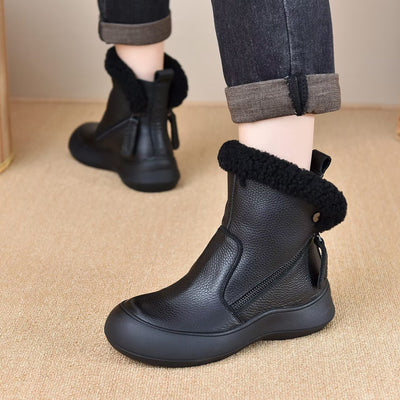 Women Trendy Zipper Shearling Lining Warm Leather Boots