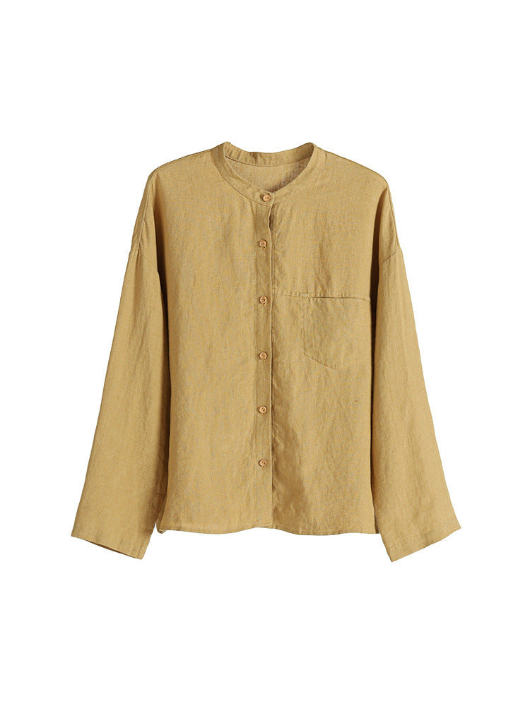 Women Simple Loose Comfortable Yellow Linen Shirts