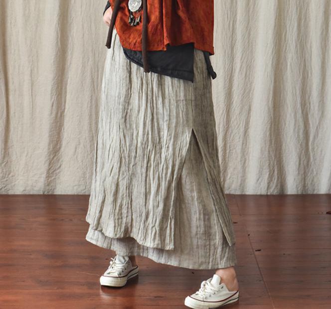 Double Layered Textured Distressed Linen Casual Skirts