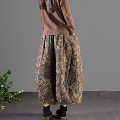 Winter Retro Ethnic Style Printed Padded Thickened Warm Midi Skirt