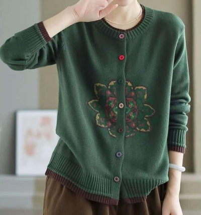 Women Casual Embroidered Knitted Sweater Cardigan