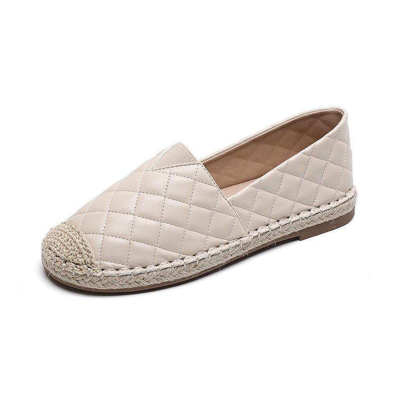 Women Diamond Quilted Braided Leather Flats