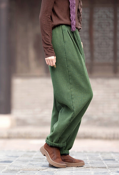 Women Casual Distressed Thickened Warm Cotton Ramie Pants