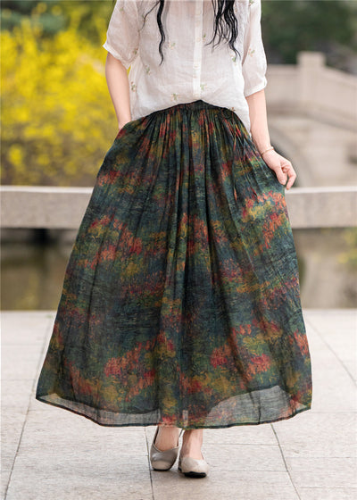 Casual Printed Elastic Waist A- Line Midi Skirts