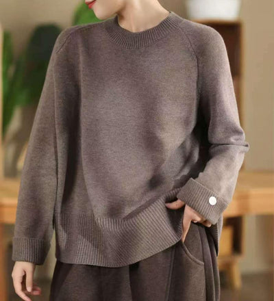 Women Autumn Winter Solid Color Retro Thickened Ribbed Sweater