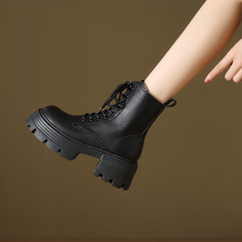 Women Classic Lace Up Platform Mid- Calf Boots