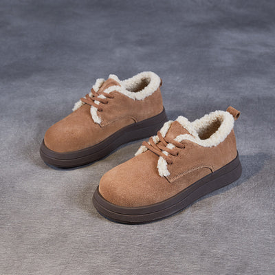 Cozy Genuine Leather Fleece Lining Warm Platform Suede Casual Shoes