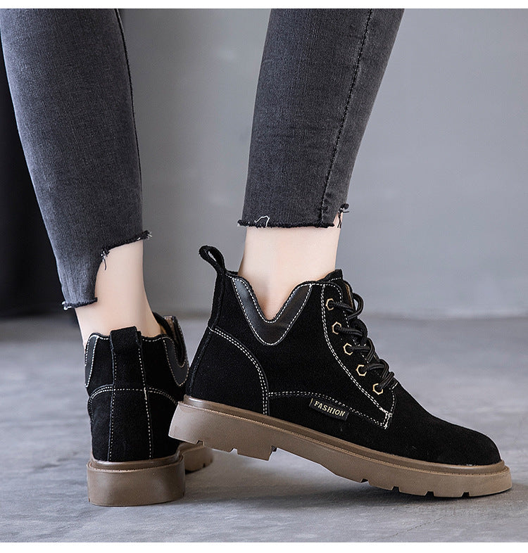 Ladies Low Heel Lace Up Casual Suede Booties