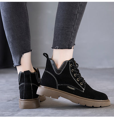 Ladies Low Heel Lace Up Casual Suede Booties