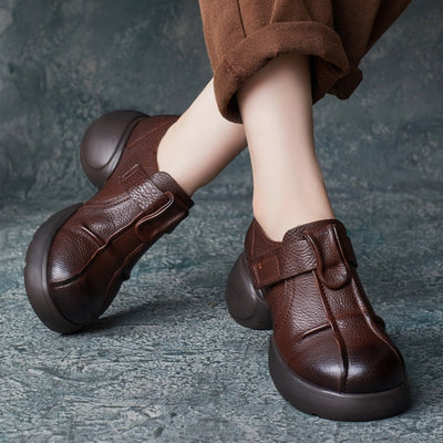 Women Retro Chunky Heel Handmade Leather Shoes