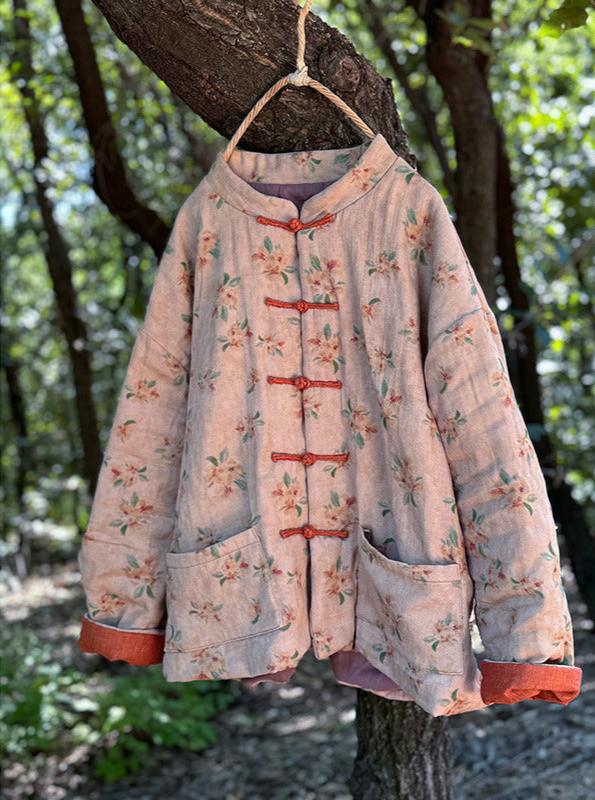 Retro Traditional Hand- Sewn Buttoned Floral Cotton Coat