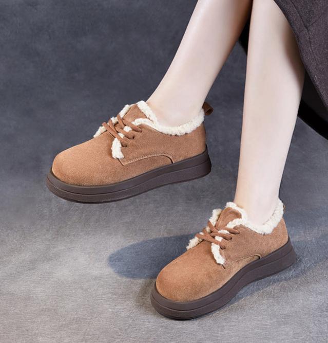 Cozy Genuine Leather Fleece Lining Warm Platform Suede Casual Shoes