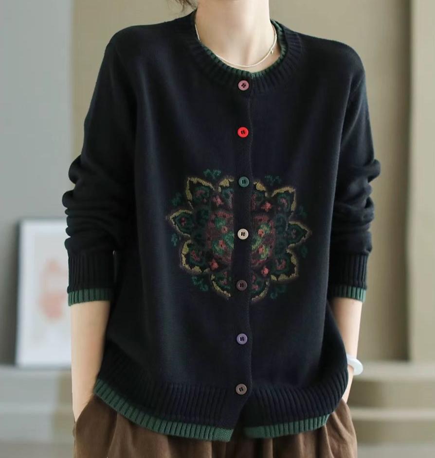 Women Casual Embroidered Knitted Sweater Cardigan