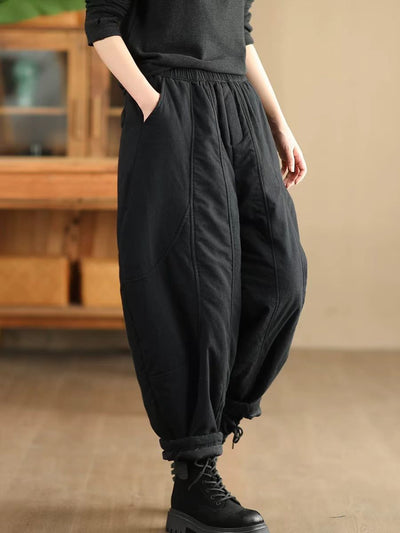 Spliced Warm Thick Loose Padded Trousers for Women