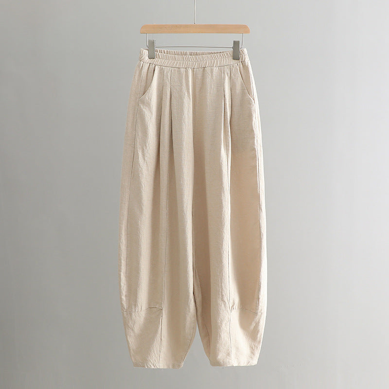 Solid Color Loose Linen Harem Pants for Women