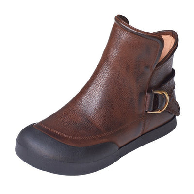 Women Retro Buckle Zipper Short Boots