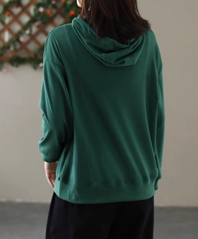 Women Solid Color Hooded Pullover Loose Sweatshirt