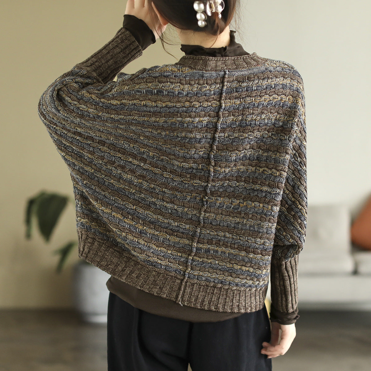 Women Autumn Winter Loose Colorful Knit Cardigan