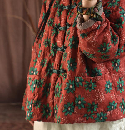 Warm Floral Printed Cotton Coats for Women