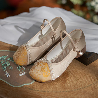 Pearls Embroidered Traditional Cloth Shoes