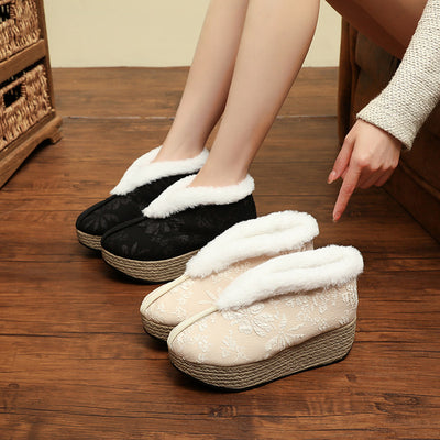 Women Traditional Jacquard Warm Platform Cotton Cloth Shoes