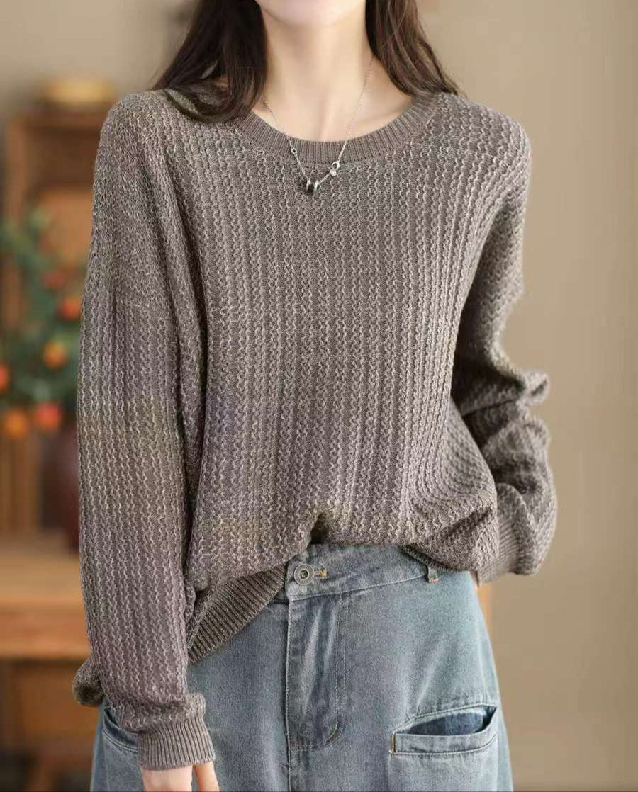 Autumn Winter Cozy Round Neck Knit Pullover Casual Sweaters