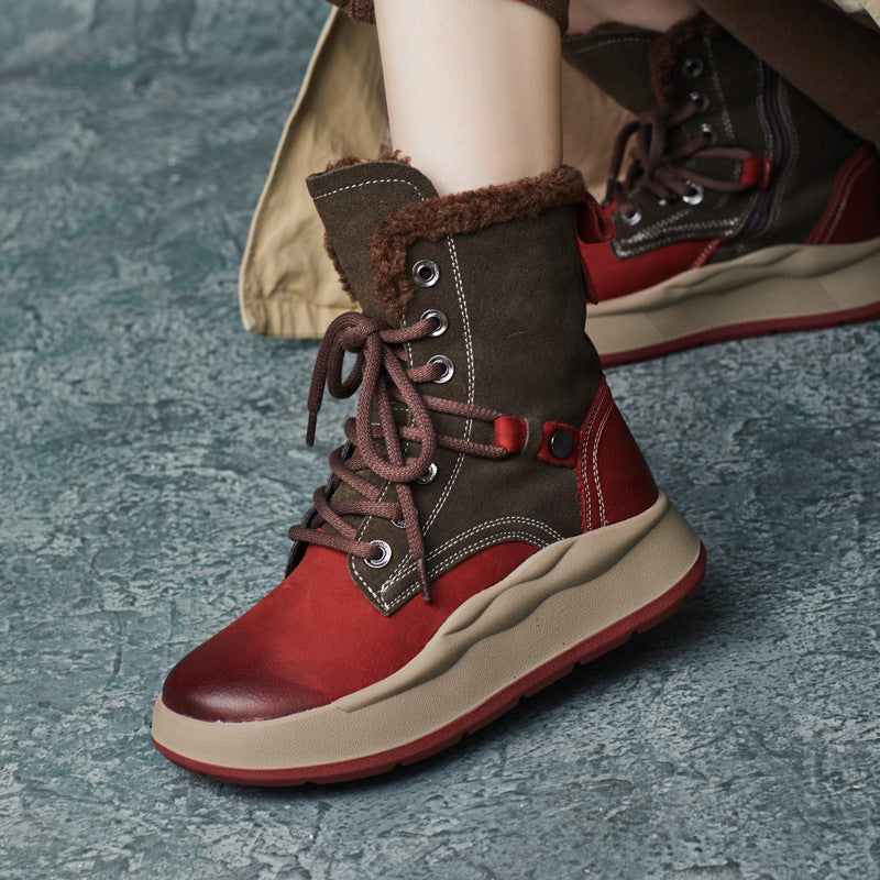 Warm Color Block Fleece Lined Boots for Women