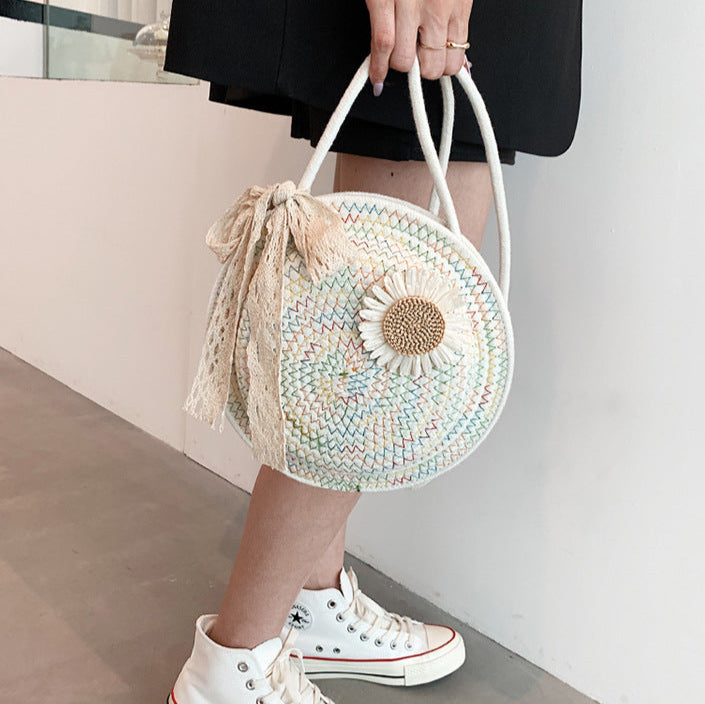 Casual Stylish Handwoven Straw Round Crossbody Bag