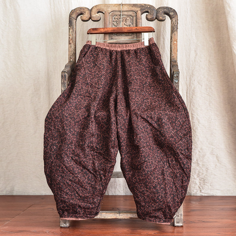 Women Loose Retro Printed Linen Casual Harem Pants