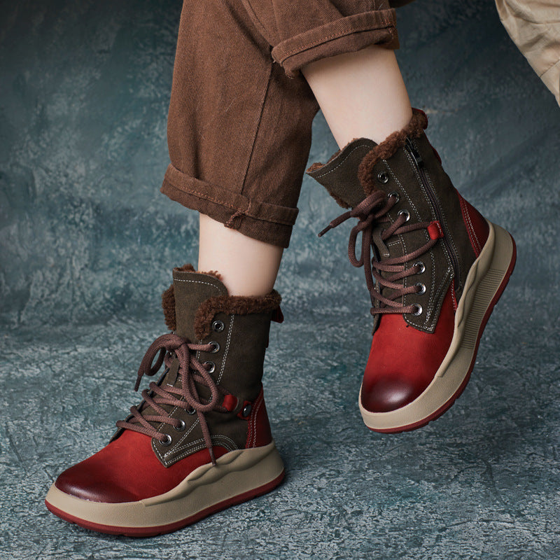 Warm Color Block Fleece Lined Boots for Women