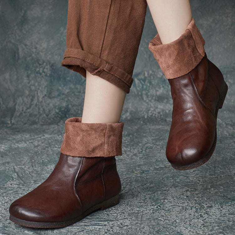 Women Retro Autumn Winter Genuine Leather Short Boots