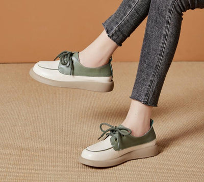 Women Color Block Platform Casual Leather Shoes