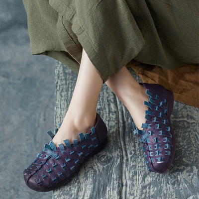 Ethnic Retro Handmade Woven Leather Soft Sole Slip-Ons